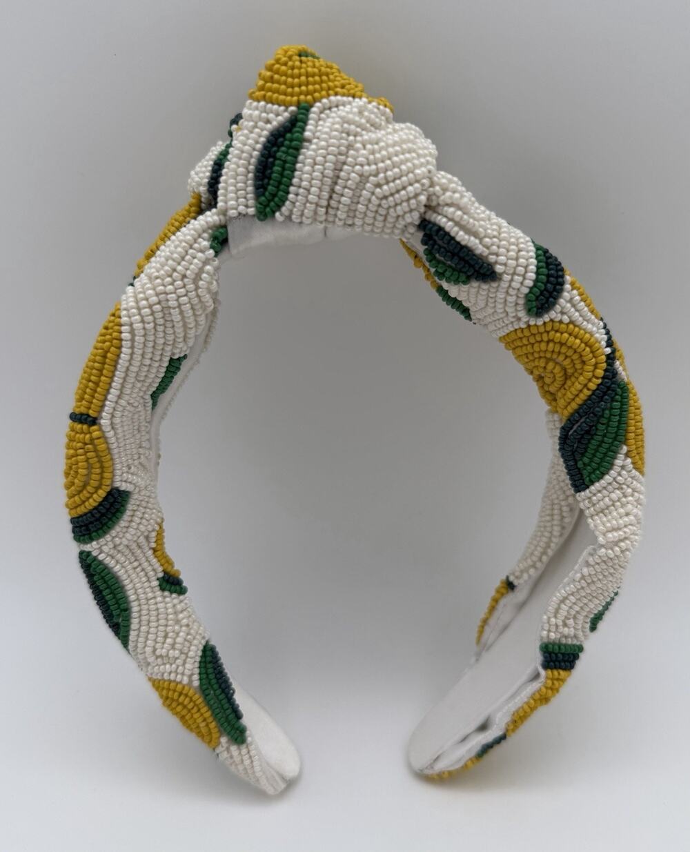 Lemon Beaded Headband Yellow Green White Knot Top